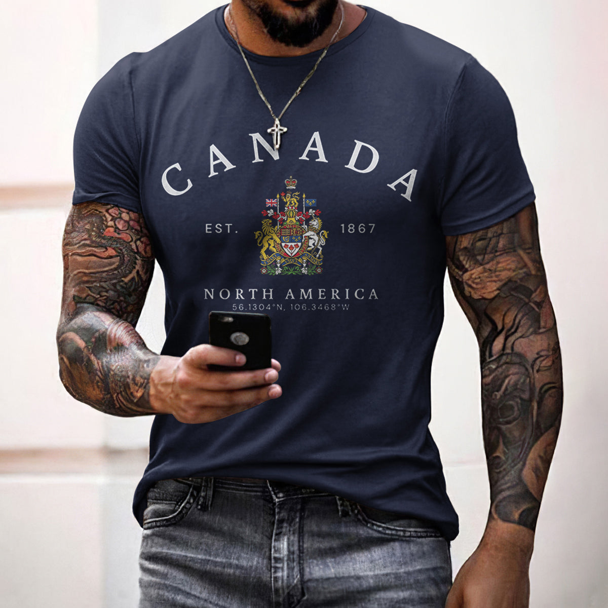 Men's Canada Print Crew Neck Short Sleeve T-shirt elevenforest