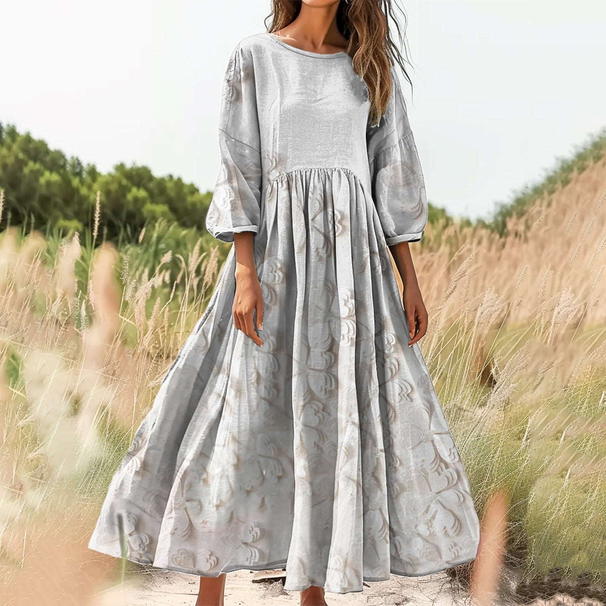Women's Floral Art Print Cotton Crew Neck Dress