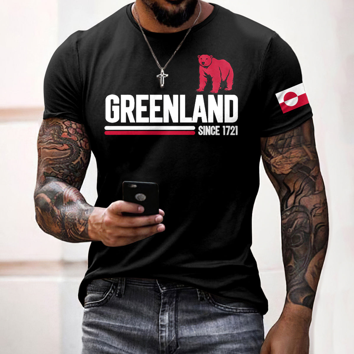Men's Greenland Print Round Neck Short Sleeve Casual T-shirt elevenforest