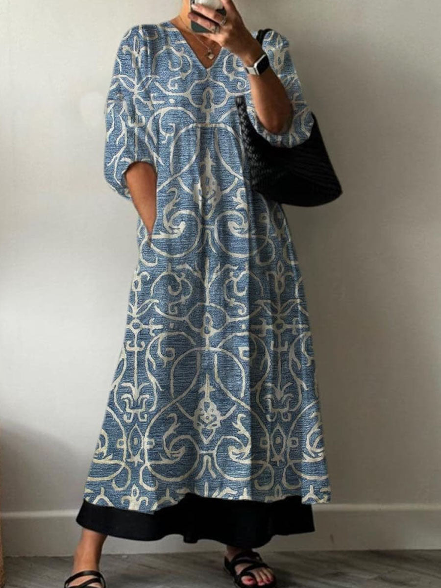 Women'S Vintage Floral Pattern Tree Pattern Pattern Cotton Dress