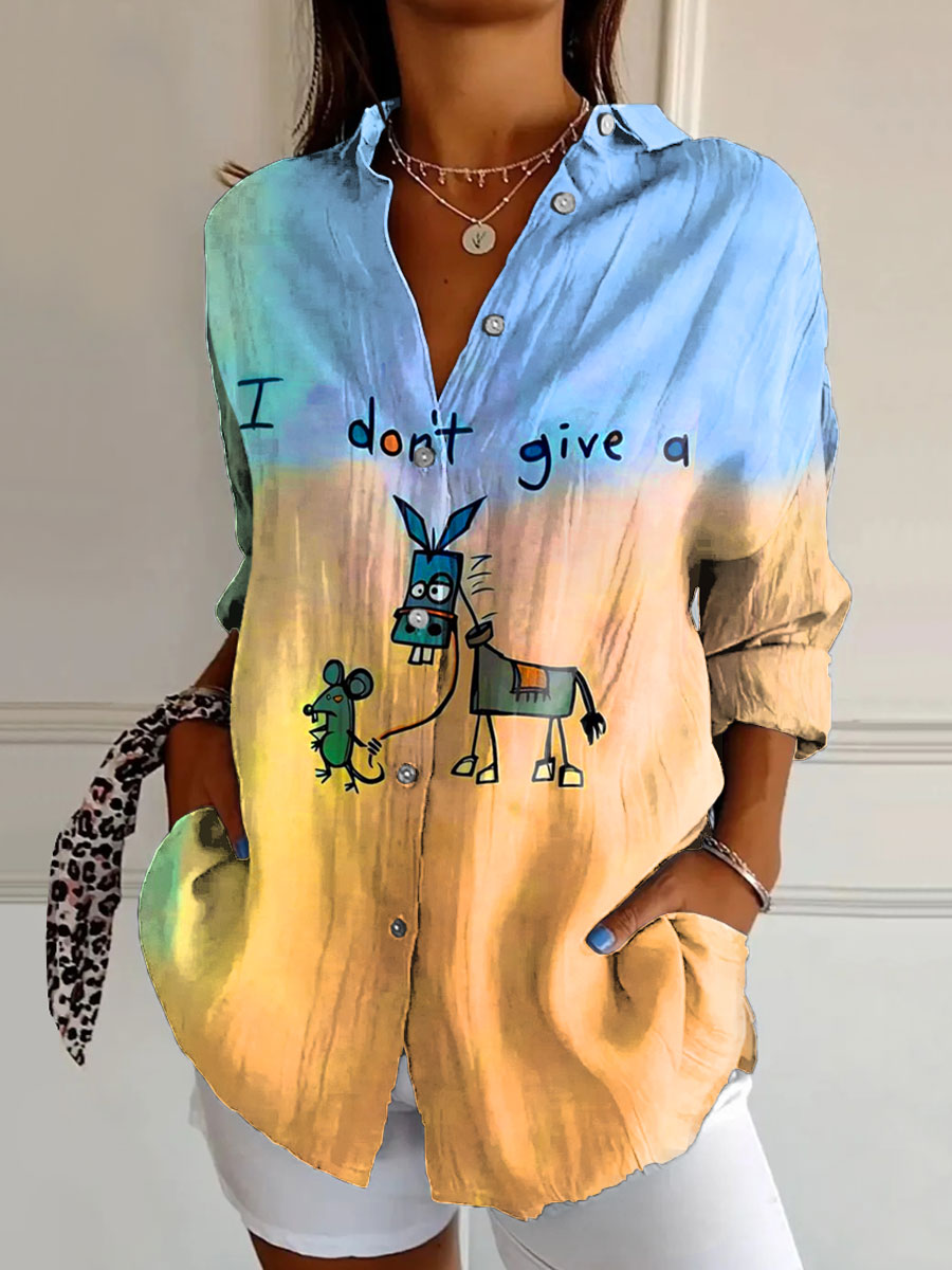 I Don’t Give A Funny Donkey Letter Print Casual Cotton Shirt