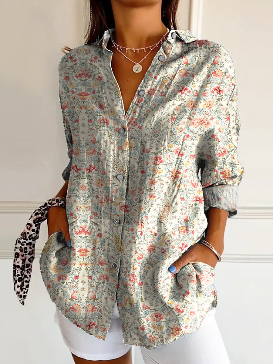 Women's Vintage Paisley Floral Art Print Casual Cotton Shirt
