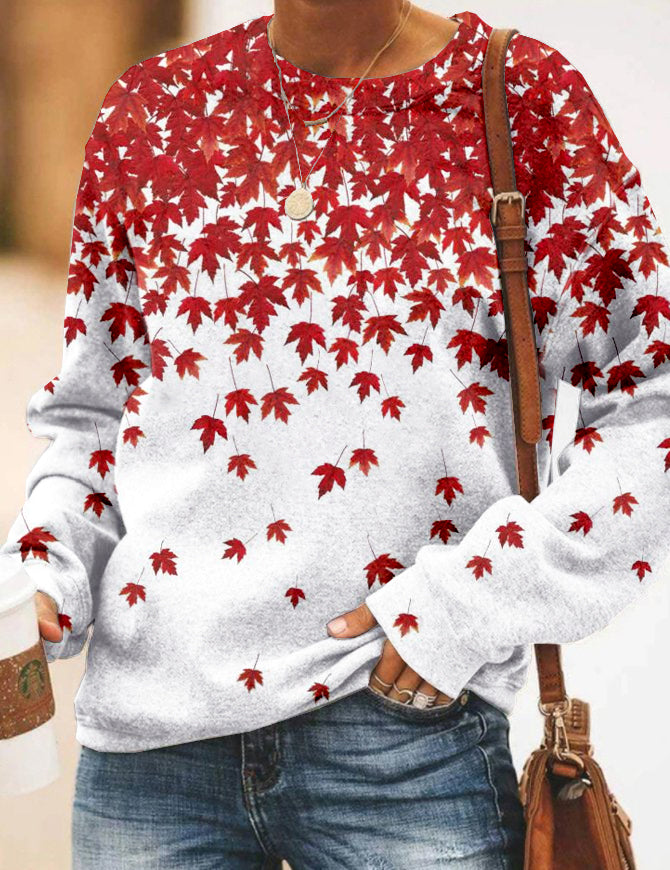 Canadian Maple Leaf Prints Washed Cozy Sweatshirt elevenforest