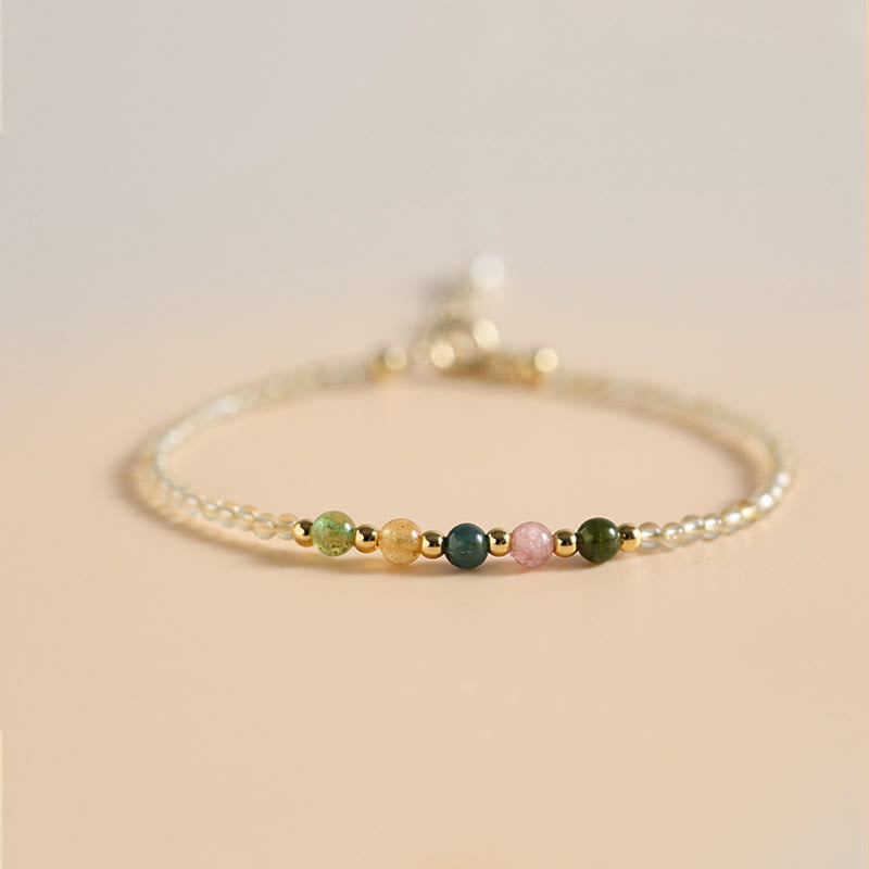 Buddha Stones 2.5mm Ultra-thin Citrine Tourmaline 14k Gold Filled Copper Beads Prosperity Bracelet