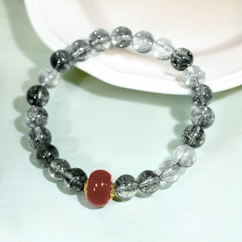 Buddha Stones Green Phantom Red Agate Positive Bracelet