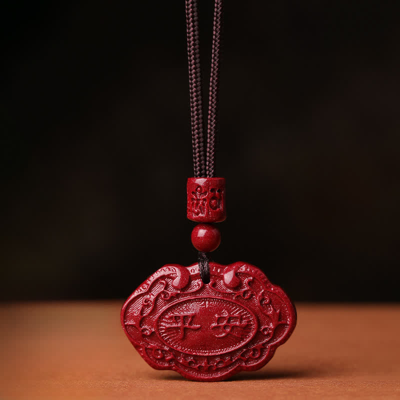 Buddha Stones Cinnabar Fu Character Ruyi Lock Rope Luck Necklace