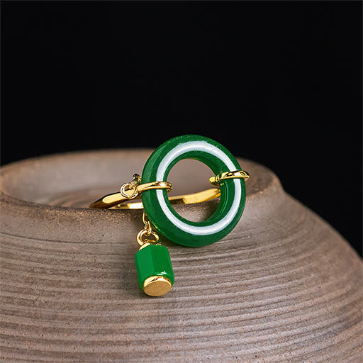 Buddha Stones Green Chalcedony Peace Buckle Pattern Strength Ring