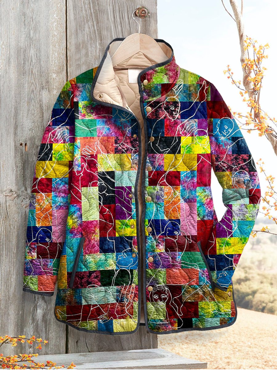 Women's Retro Art Print Casual Quilted Cardigan