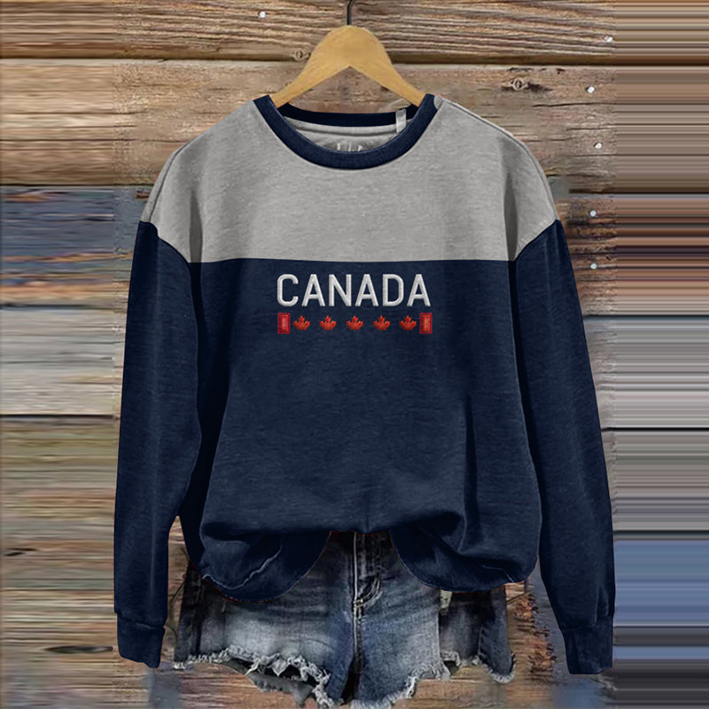 Canada Contrasting Color Stitching Crew Neck Casual Sweatshirt elevenforest