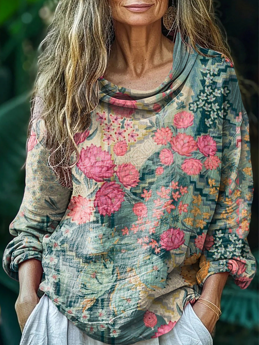 Women's Floral Pattern Art Print Casual Comfort Cotton Shirt