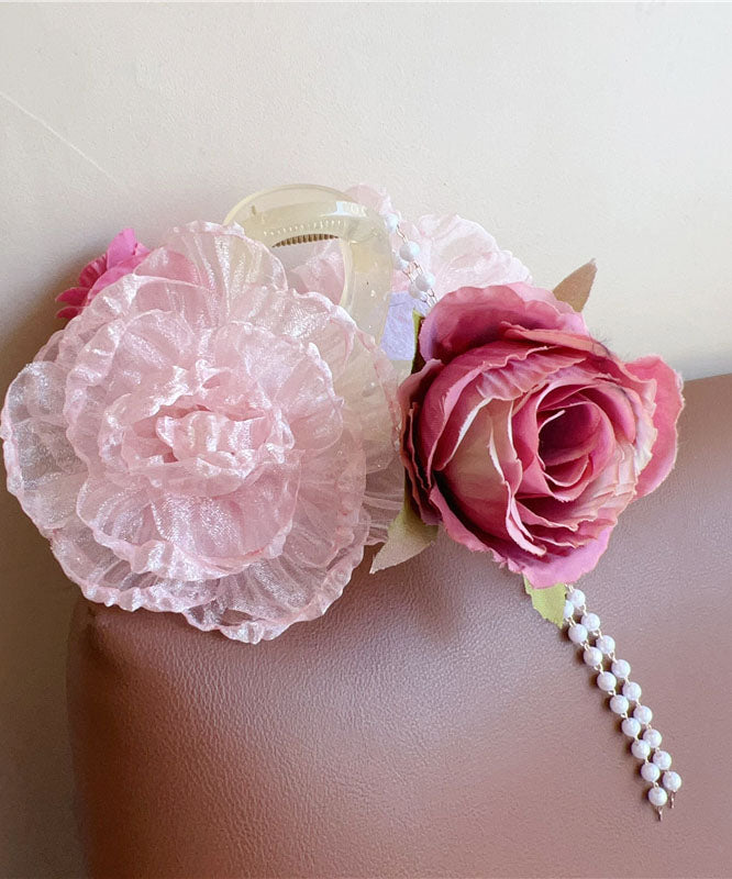 Boutique Fabric Tulle Pearl Tassel Hairpin