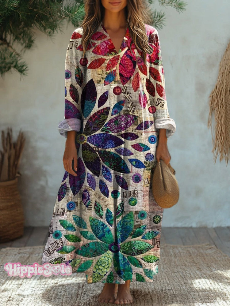 Patchwork Floral Art Printed Women's Dress