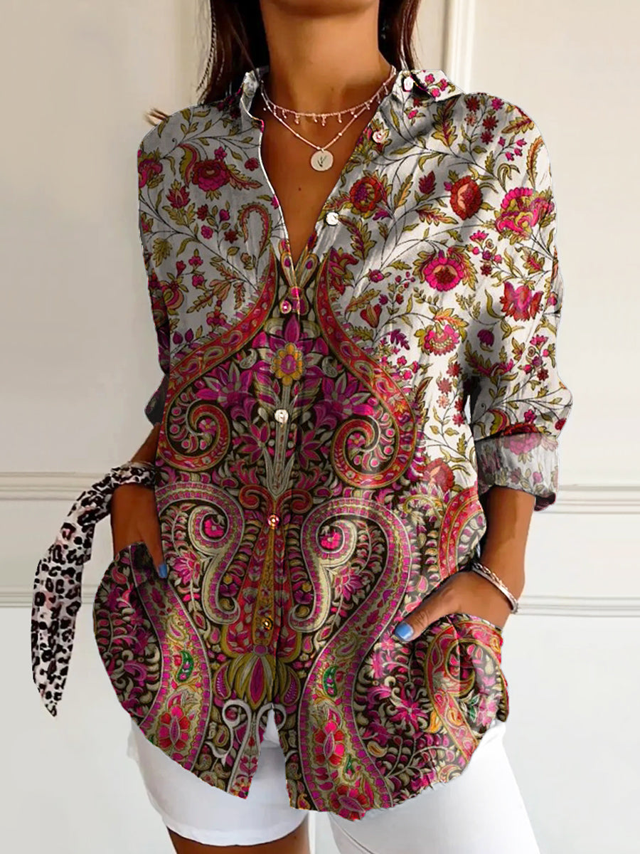 Women's Art Floral Hippie Print Long Sleeve Shirt