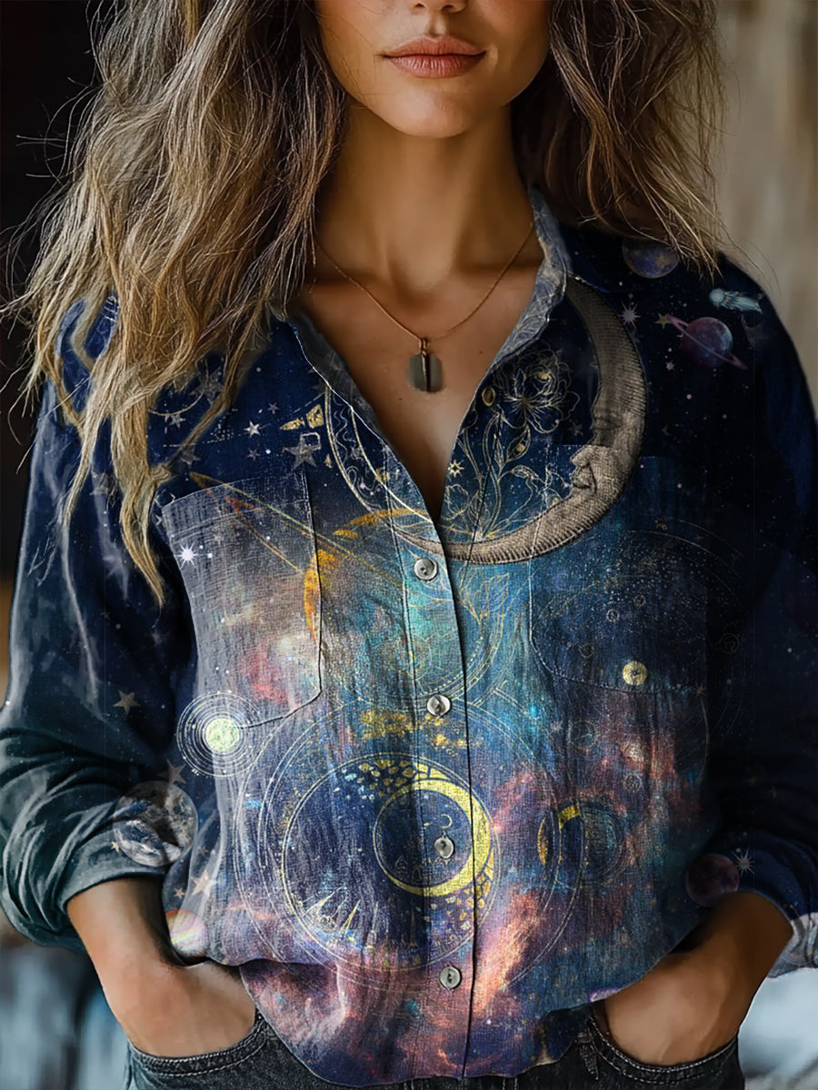 Women's Fantasy Stars and Moon Pattern Art Print Casual Long Sleeve Co