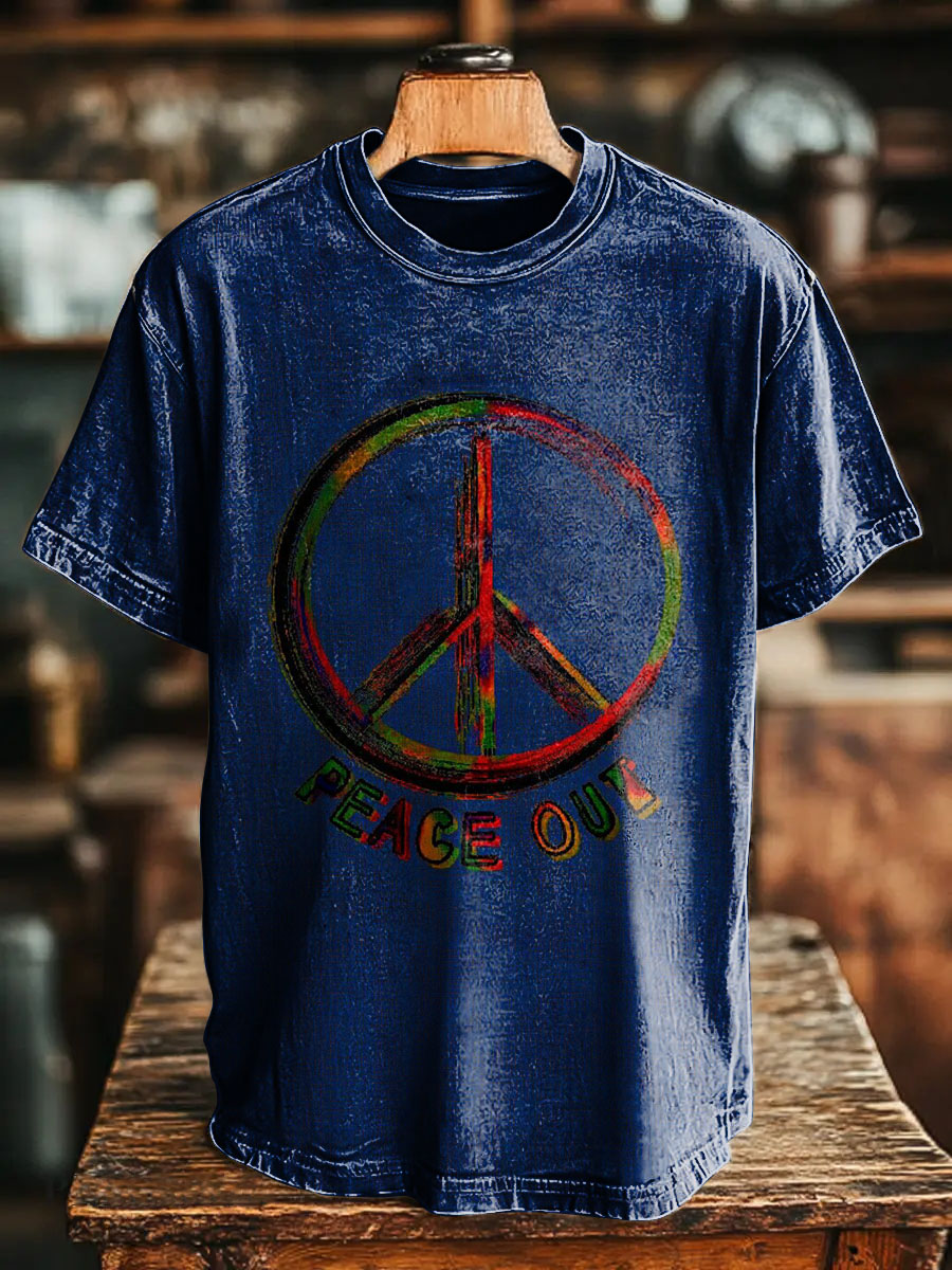 Hippie Peace Out Vintage Art Print Casual T-shirt
