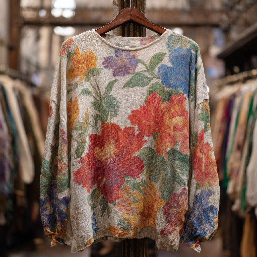 Women's Ethnic Floral Embroidered Casual Linen Shirt elevenforest