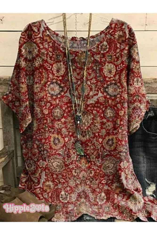 Women's Vintage Retro Ethic Art Print Top