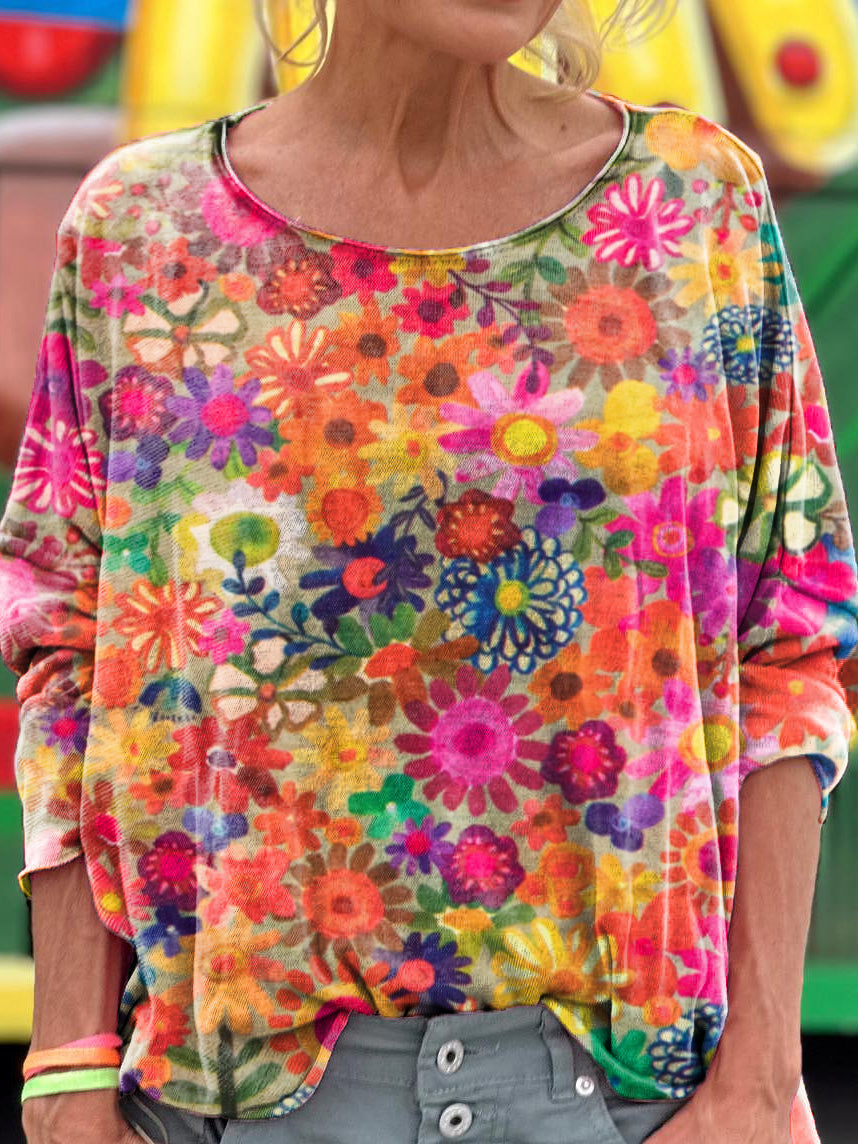 Women's Painting Floral Art Print Casual Long Sleeve T-shirt