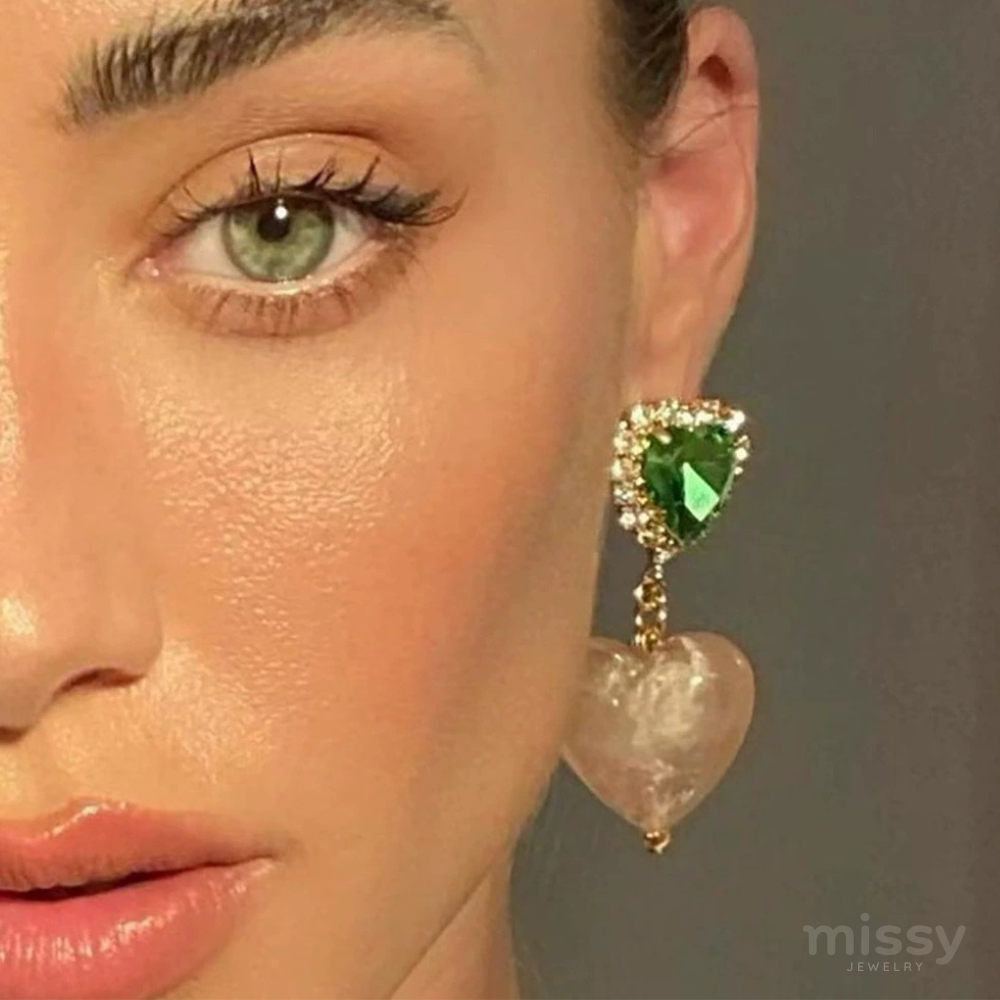Linda Heart Drop Earrings With Green Zircon