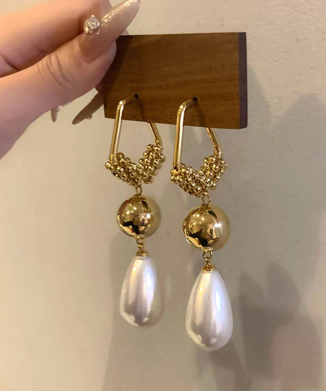Gold Stergling Silver Overgild Zircon Pearl Drop Earrings