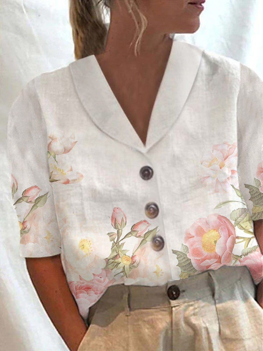 Women Floral Print Casual Loose Shirt