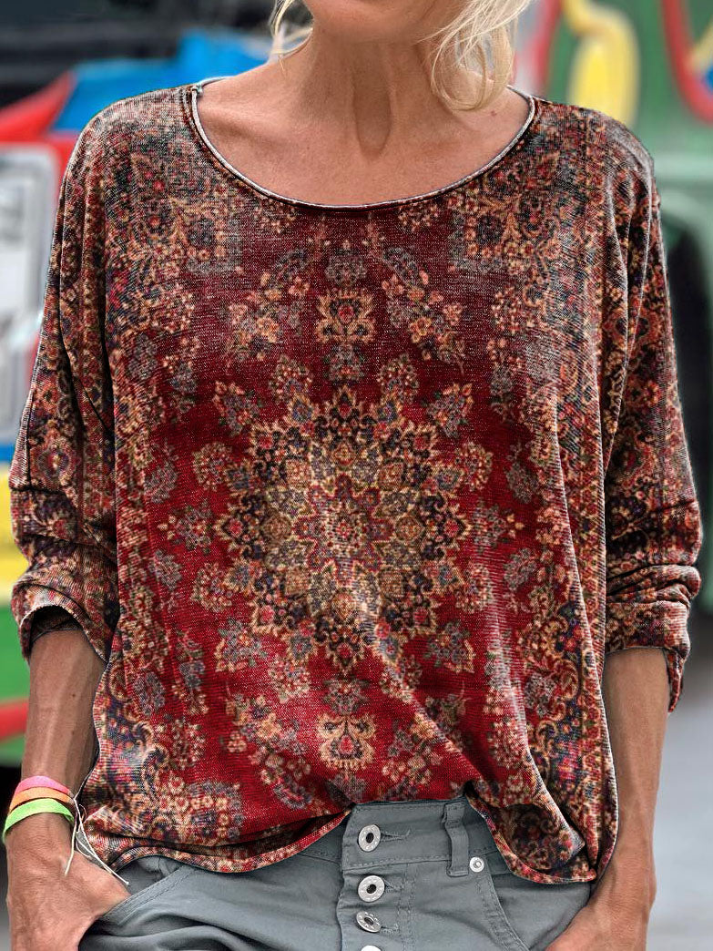 Vintage Pattern Art Print Casual Long Sleeve T-Shirt