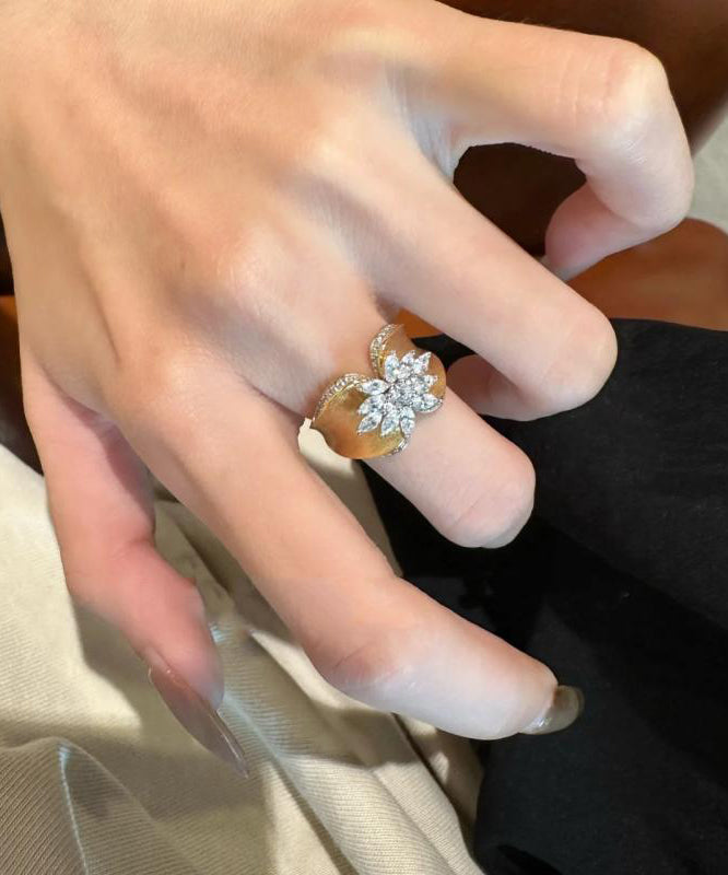 Retro Gold Old Gold Zircon Butterfly Wire Drawing Rings