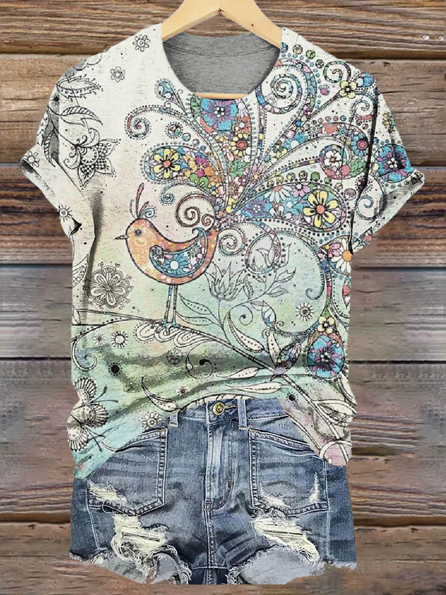 Women's Art Painting Hippie Print Crew Neck T-Shirt