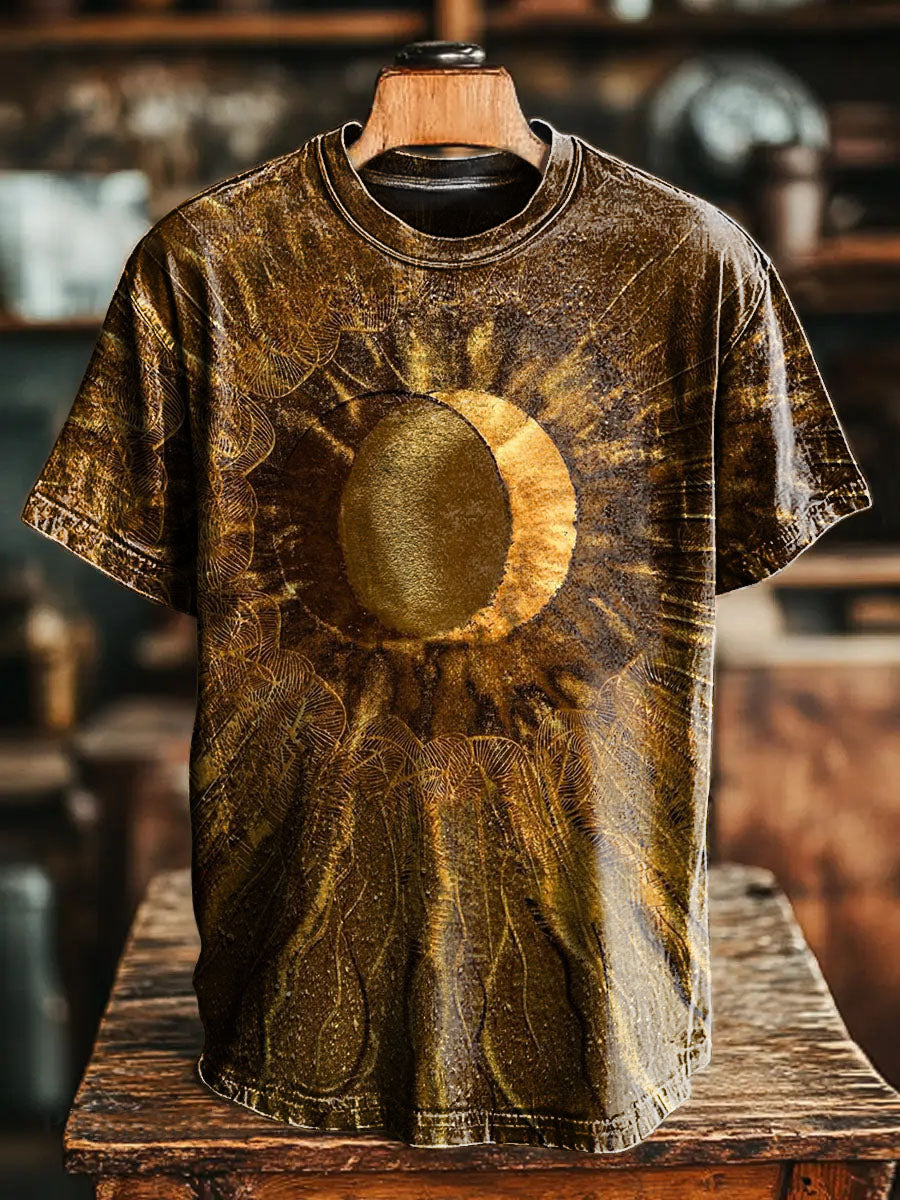 Retro Abstract Sun Weathered look Vintage Art Print Casual T-shirt For