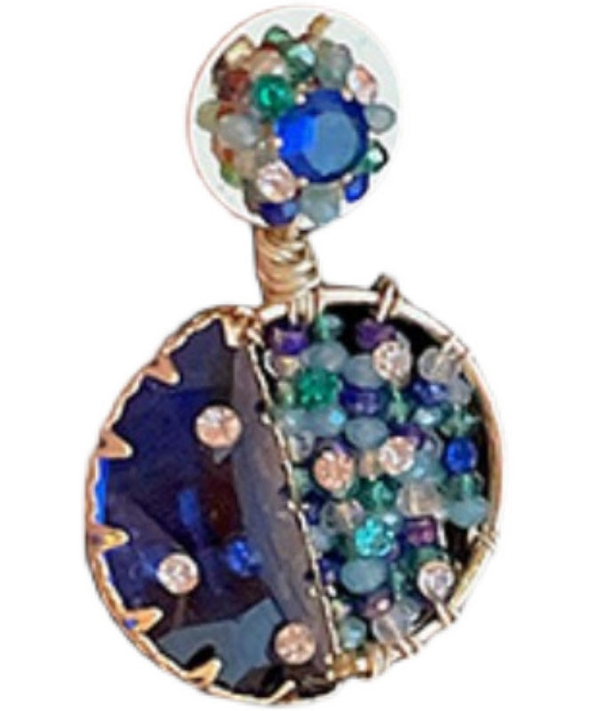 Blue Copper Zircon Crystal Glass Drop Earrings