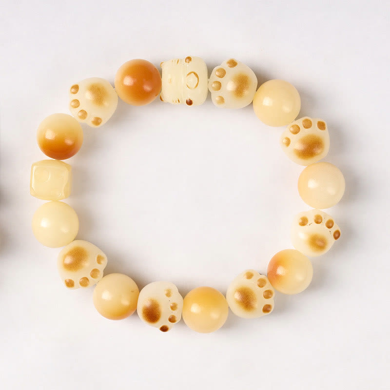 Buddha Stones Natural Bodhi Seed Sandalwood Lucky Cat Head Paw Claw Peace Bracelet