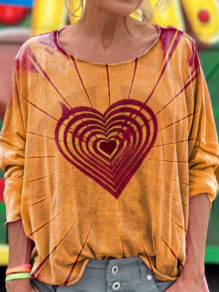 Women's Hippie Love Art Print Casual Long Sleeve T-shirt