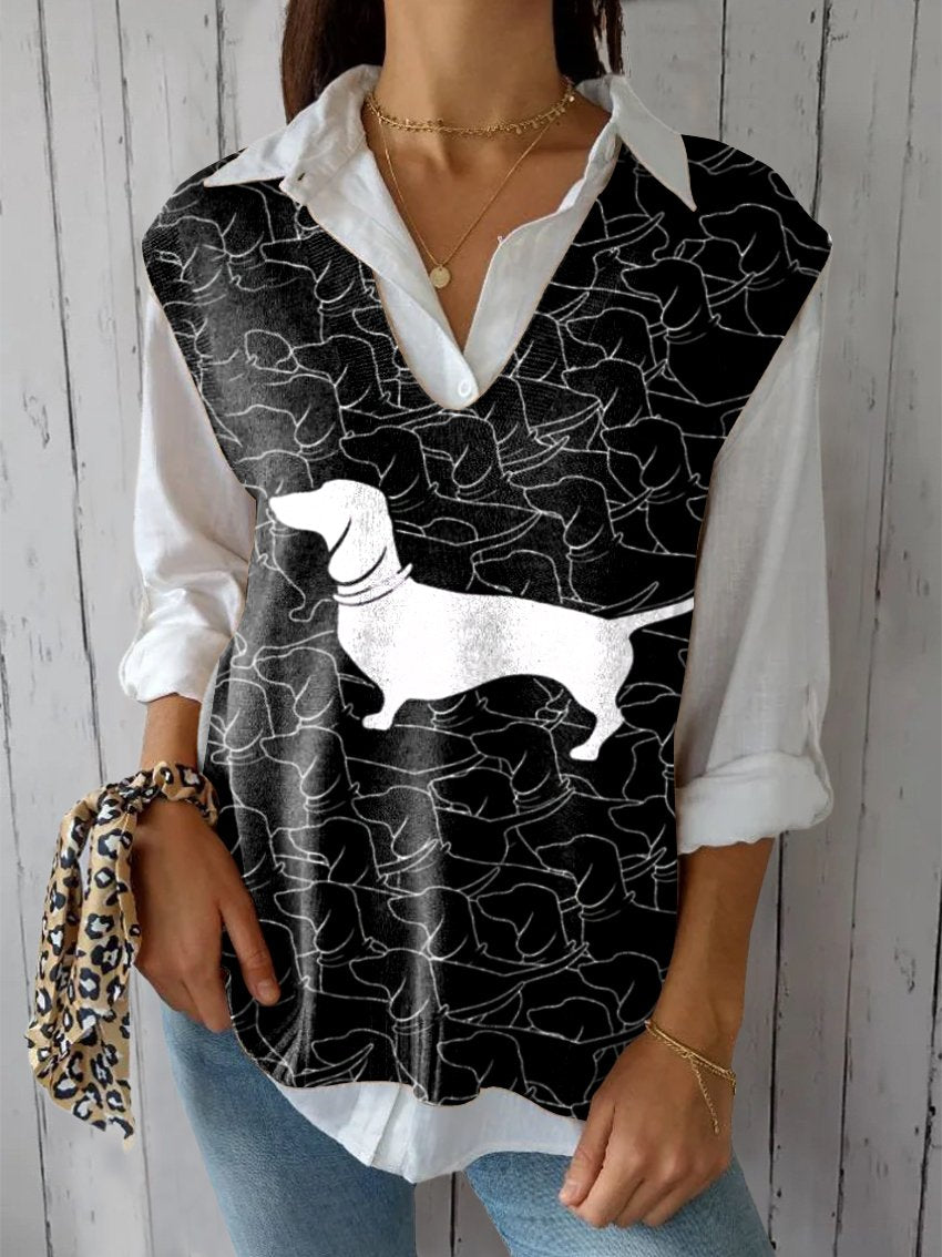 Women's Funny Dog Art Print Versatile Knitted Vest