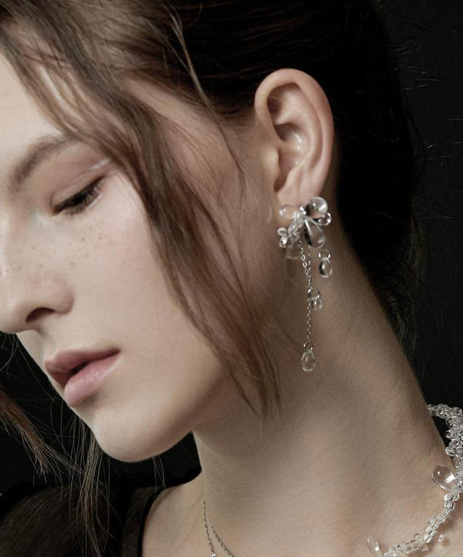 Regular Nude Copper Silvering Glass Bead Asymmetricar Tassel Drop Earrings