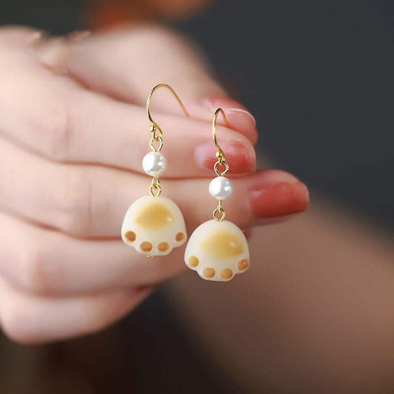 Buddha Stones Bodhi Seed Cat Paw Claw Peace Dangle Drop Earrings