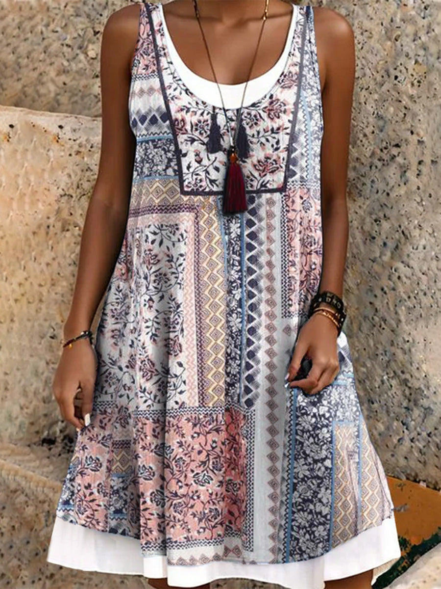 Women's Patchwork Floral Pattern Art Print Dresses