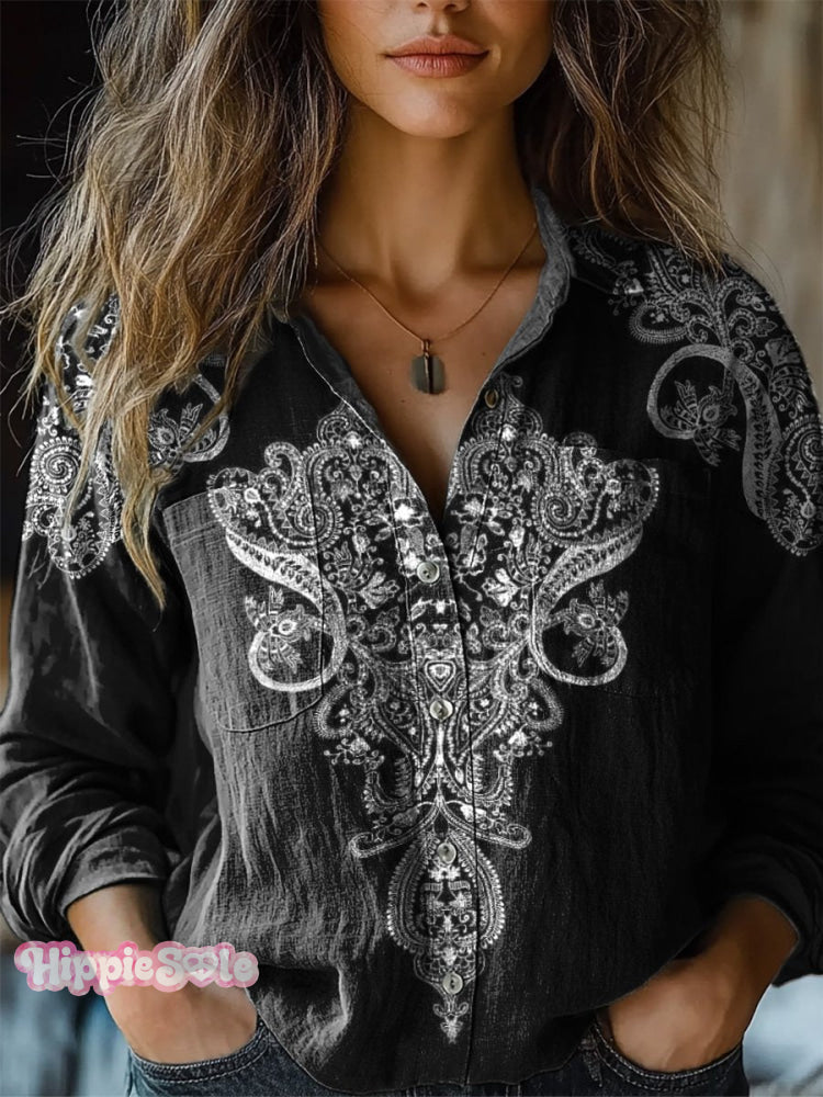Ethnic Pattern Printed Women's Casual Long Sleeve Comfortable Cotton S