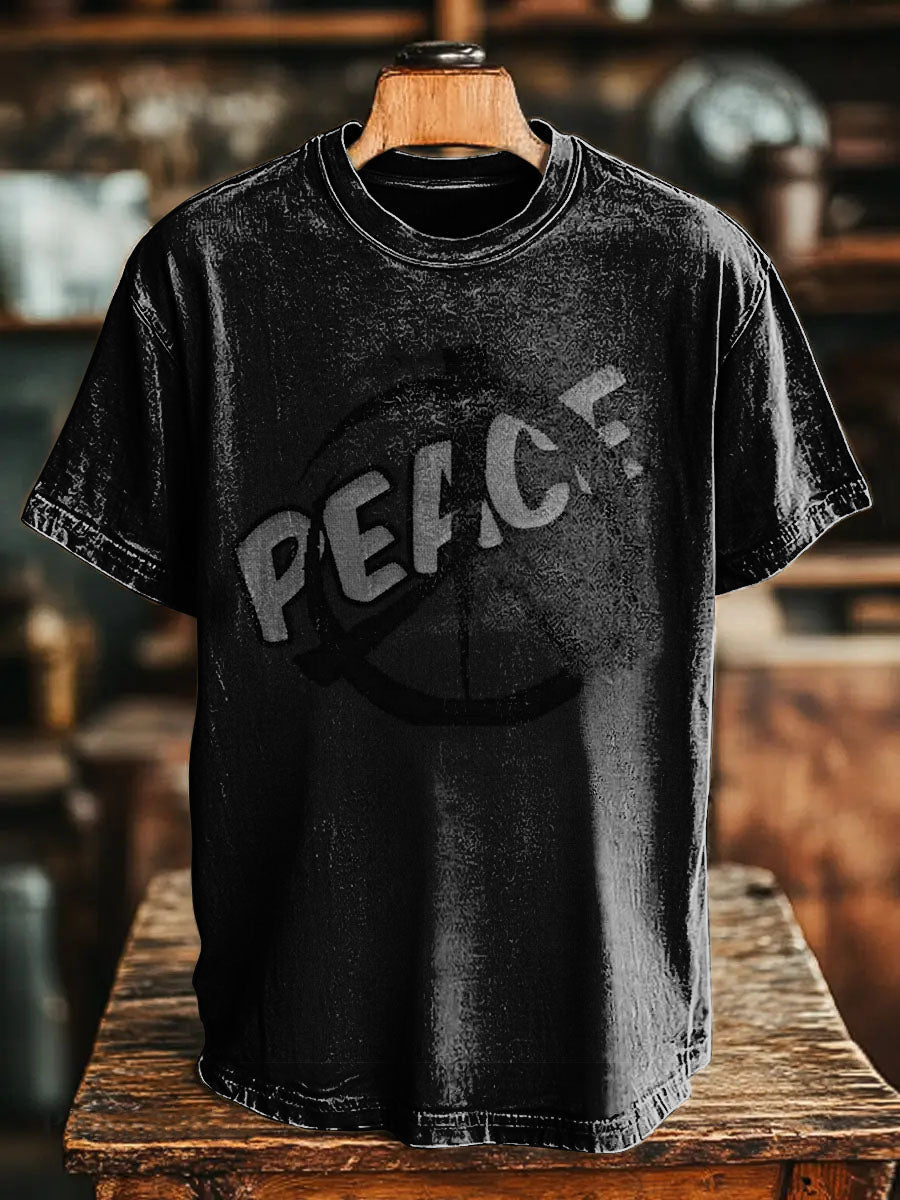 Hippie Peace Black Vintage Art Print Casual T-shirt