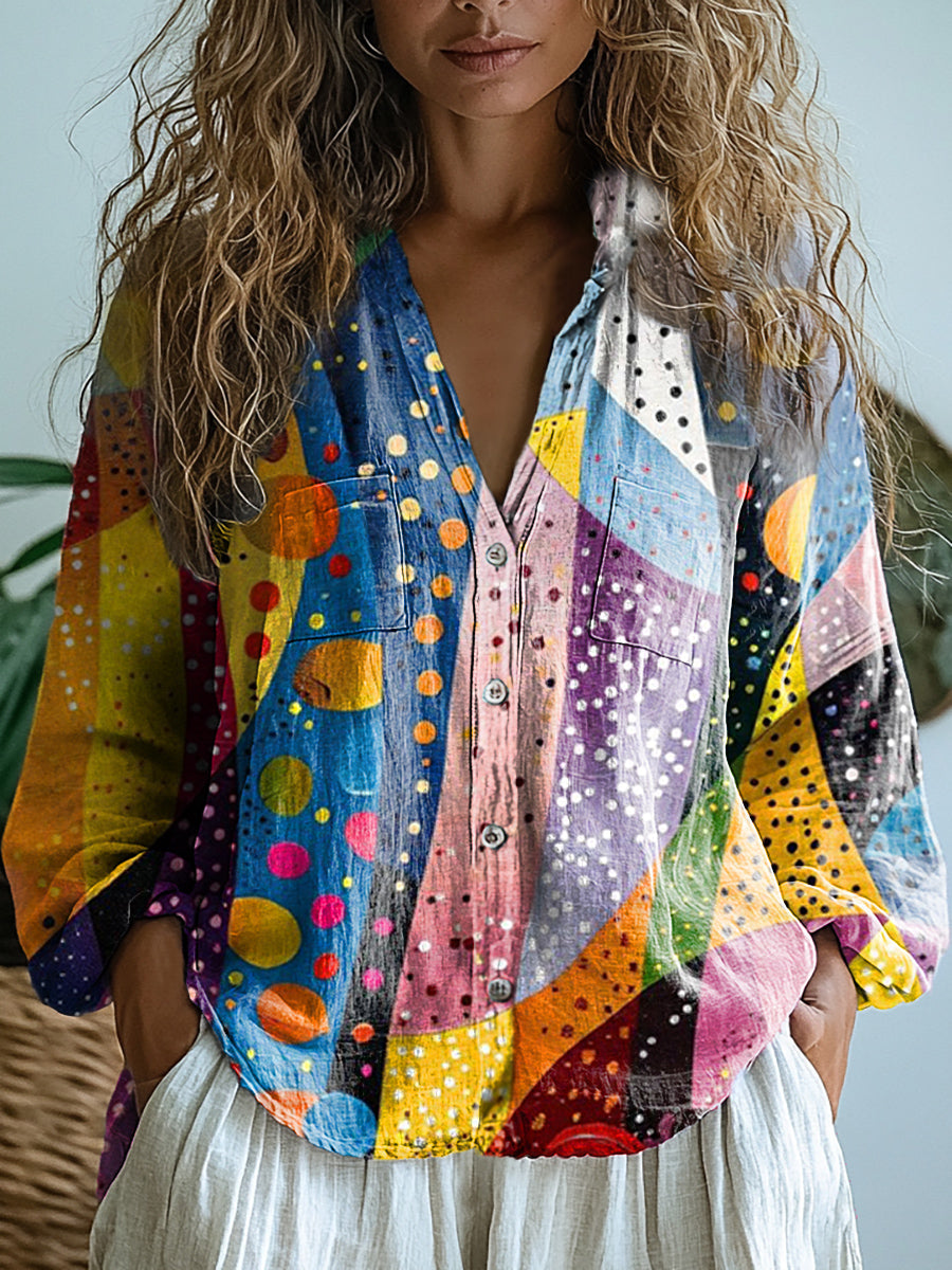 Colorful Irregular Ripple Pattern Art Print Casual Long Sleeve Comfort