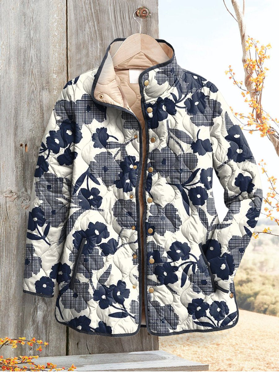 Women's Vintage Floral Art Pattern Print Casual Quilted Cardigan