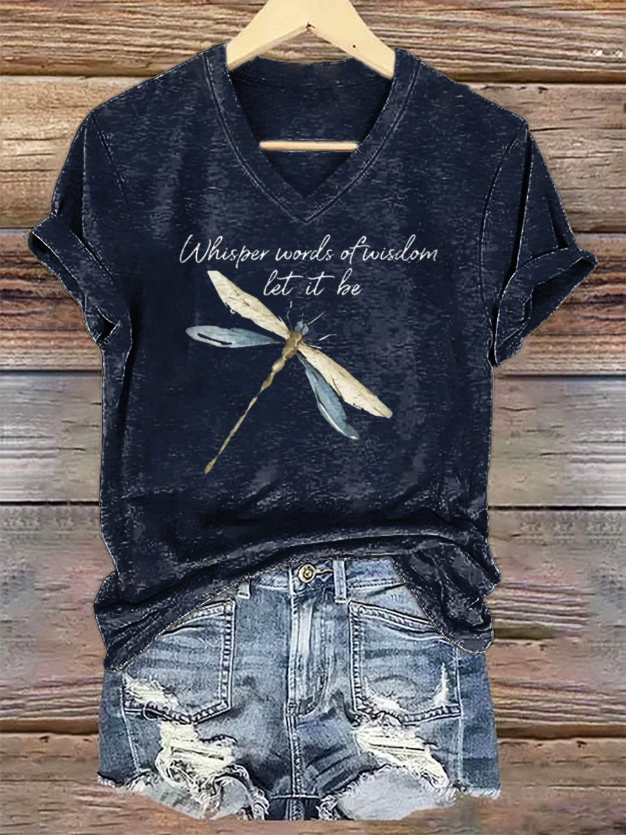 Women's Hippie Dragonfly Art Print V-neck Casual T-Shirt