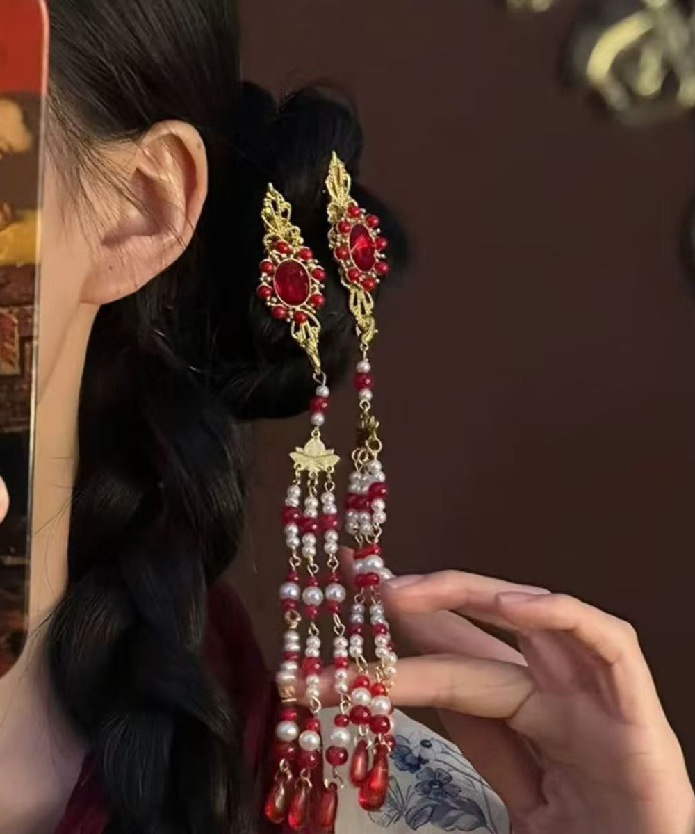 Multicolor Sterling Silver Overgild Gem Stone Tassel a Pair Hairpin