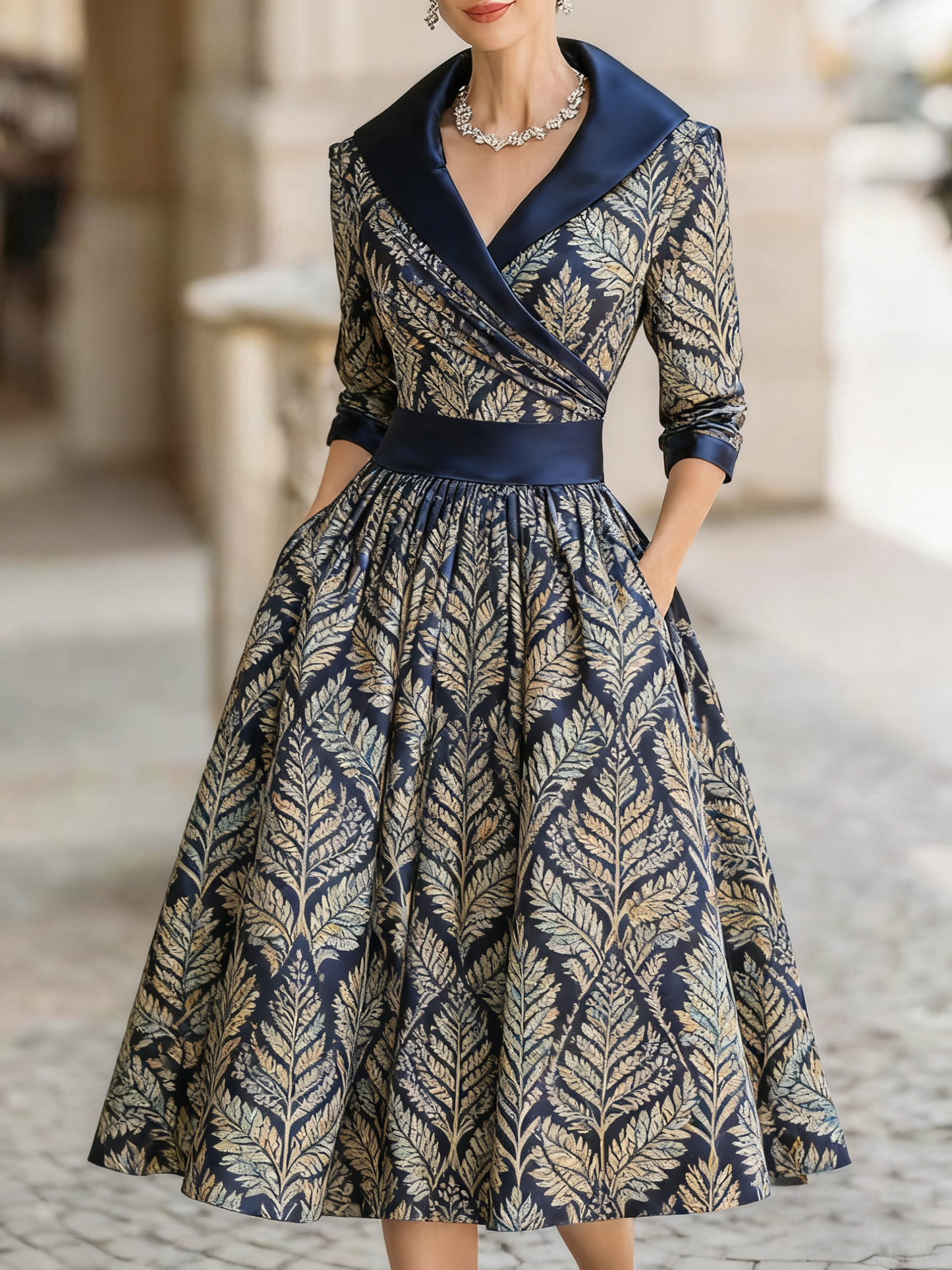 Women's abstract jacquard printed mid-length dress