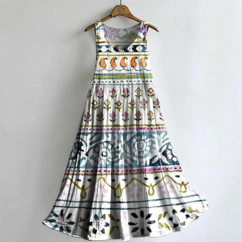 Women's Ethnic Tattoo Pattern Art Print Round Neck Sleeveless Cotton P