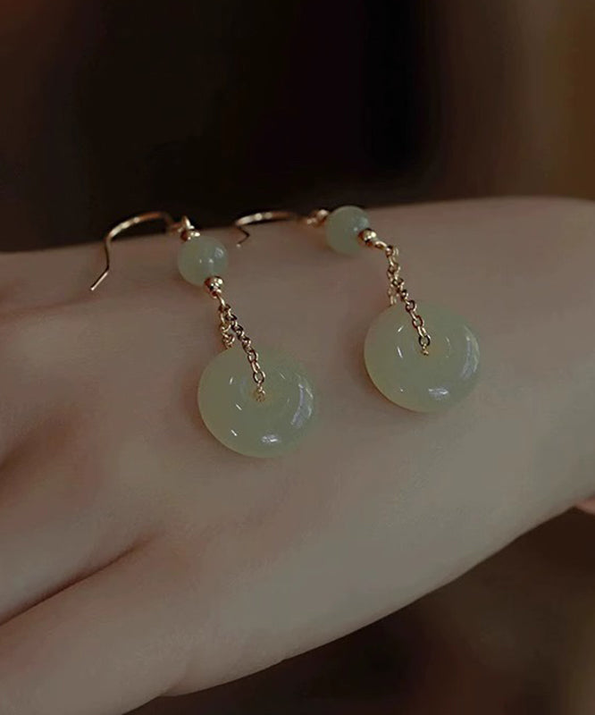 Cyan Sterling Silver Overgild Jade Ping Buckle Drop Earrings
