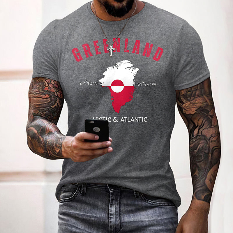 Men's Retro Greenland Pattern Short Sleeve Casual T-shirt elevenforest