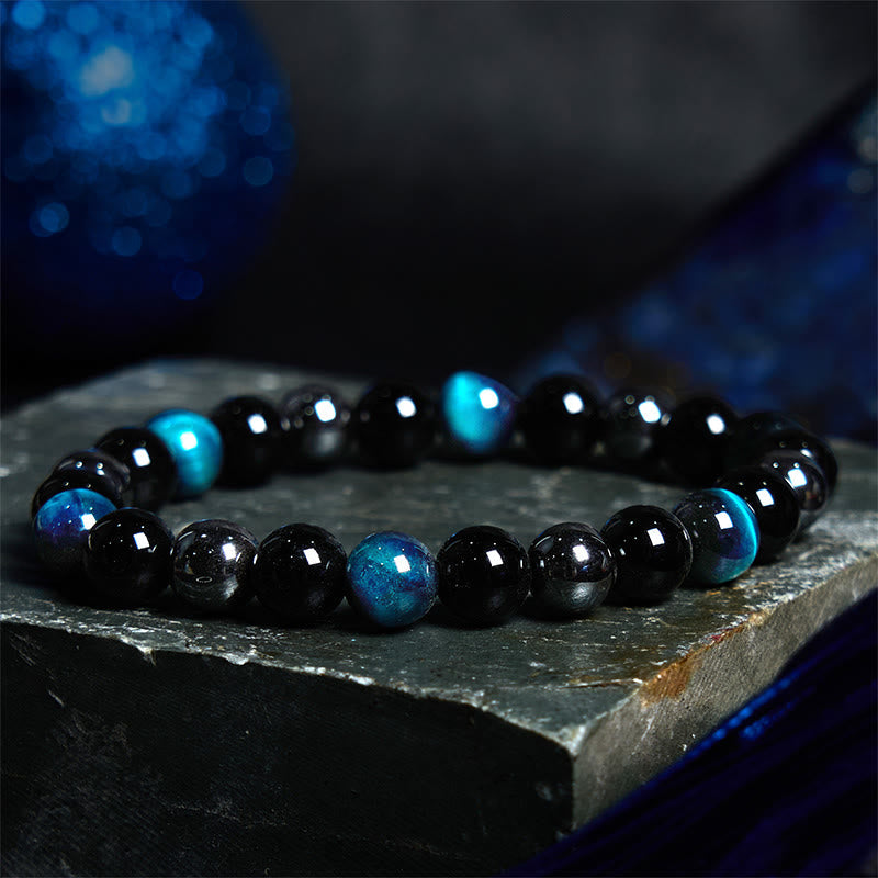 8mm Yellow Tiger Eye Obsidian Hematite Bracelet for Protection