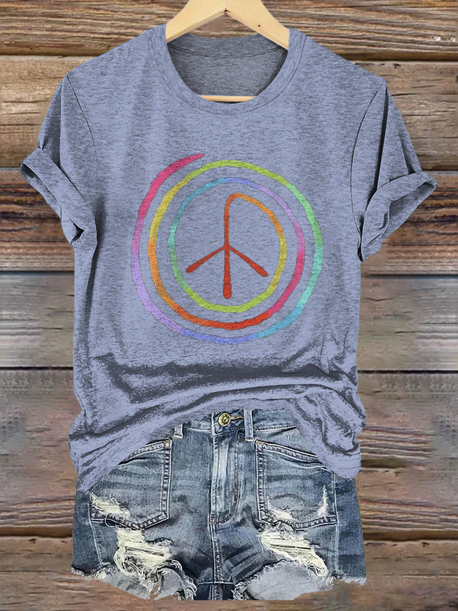 Women's Art Painting Hippie Colorful Graffiti Print Round Neck T-Shirt