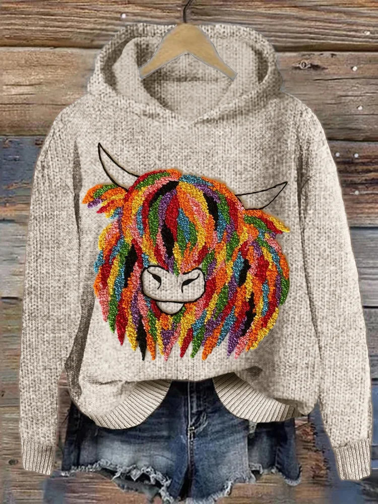 EP | Art de la vache en couleur Pull-over en tricot confortable