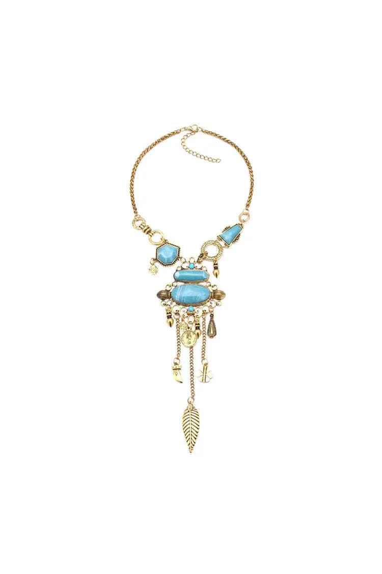 Amara Blue Gem Tassel Necklace
